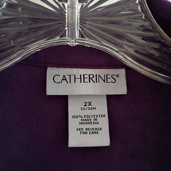 Catherine's Purple Button Up Blouse Super Soft Microfiber? 2XL Shacket Long Slv - Picture 2 of 4